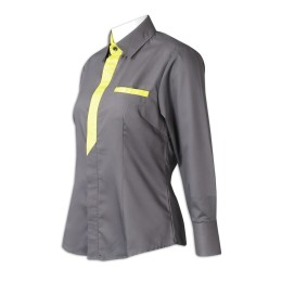 R332  Professional custom-made women's long-sleeved shirt design chest contrast gray contrast fluorescent long-sleeved shirt supplier 65% polyester 30% cotton service uniform industrial laundry R332  Professional custom-made women's long-sleeved shirt design chest contrast gray contrast fluorescent long-sleeved shirt supplier 65% polyester 30% cotton service uniform industrial laundry